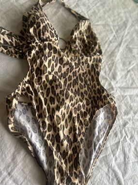 Leopard Print One-Piece Swimsuit - Tan & Black size 12.